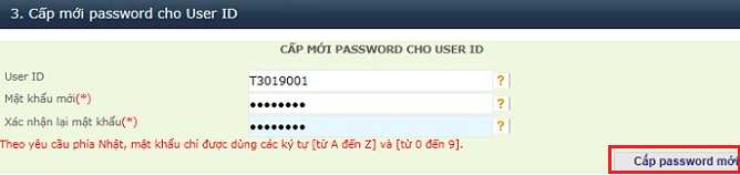 Cấp mới password cho User ID